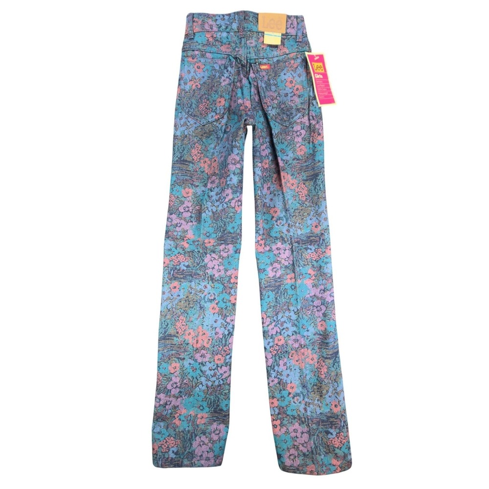 Lee Vintage 90s Floral Tapestry Jeans Girls 12 Slim Blue Cotton Deadstock NWT